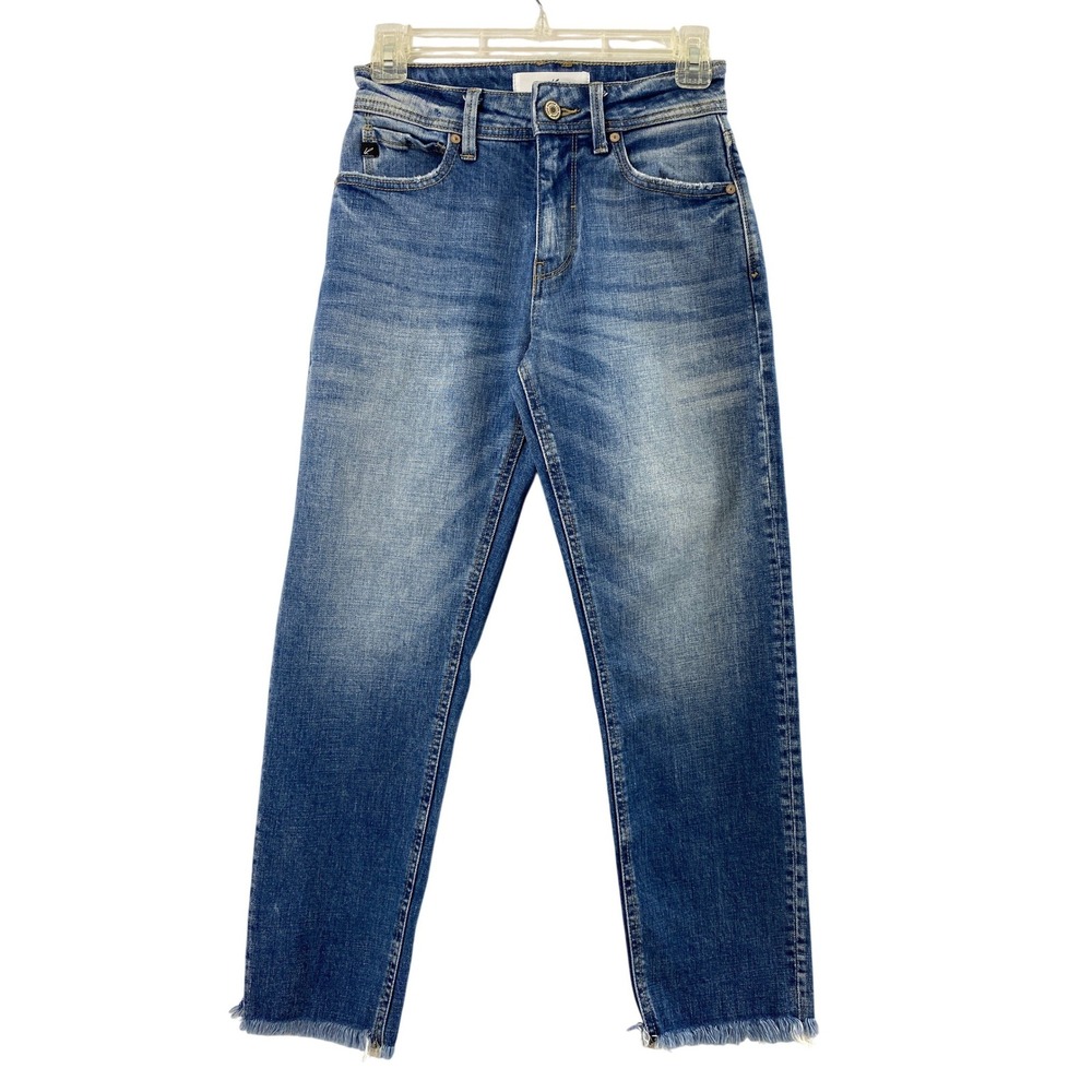 Kancan Straight Jeans Junior 1 Medium Wash Denim Distress Raw Hem Pockets